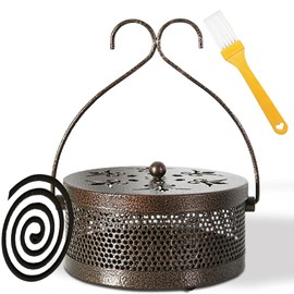 Mosquito Coil Holder, Mosquito Spiral Holder, Incense Holder, Mosquito Coil Holder, Classic Metal Incense Holder, Mosquito Spiral Container with Handle Lid for Indoor Outdoor Camping (D)