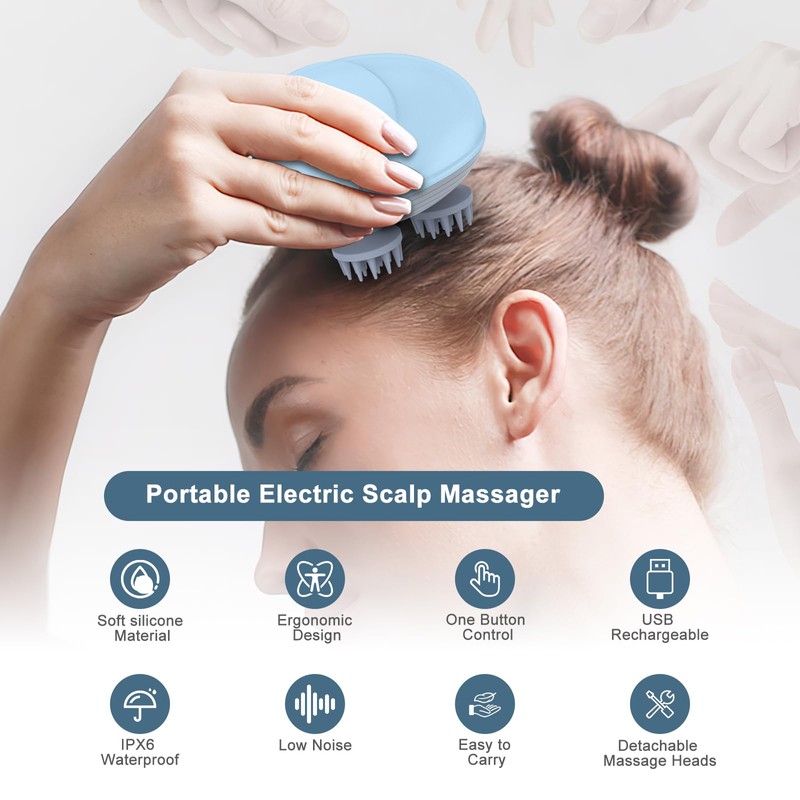 Ankilo Electric Head Massager, Wireless Hand Massager with 4 Kneading