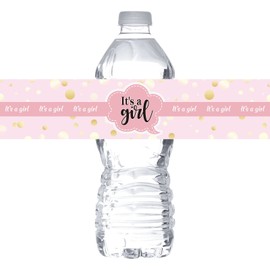 Pink It's A Girl Water Bottle Stickers/Gender Reveal Bottle Wrappers/Baby Shower Girl's Birthday Party Water Labels Supplies (Set of 32)
