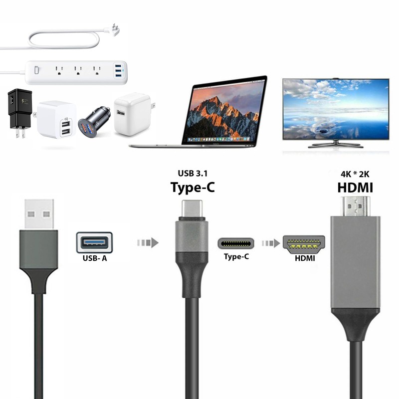 Powered USB-C 4k HDMI Cable Compatible with Tecno Phantom V
