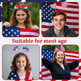 Wecoe 12pcs 4th of July Headbands Set for Women - Patriotic USA Hair Accessories for Independence Day, Memorial Day & Party Decorations | Red, White & Blue Flag - Themed Headbands