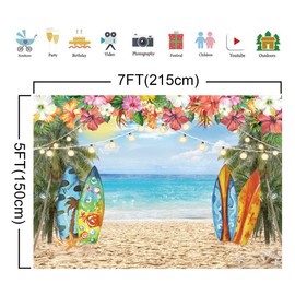 LIVUCEE 7x5ft Hawaiian Beach Photography Backdrop Summer Tropical Luau Palm Floral Photography Background for Hawaiian Party Decorations Photo Booth Banner Supplies