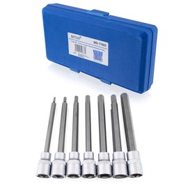 BITUXX 7-Piece Hexagon Socket Set Socket Tool Bit Set Nuts 3/8 Inch Extra Long H3 H4 H5 H6 H7 H8 H10