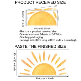 50"x25" Extra Large Removable Sun Wall Decal - Boho Sunrise Wall Art Sticker with Vibrant Yellow Sunshine Design for Nursery, Bedroom & Playroom Decor | Modern Bohemian Kids Room Decor.