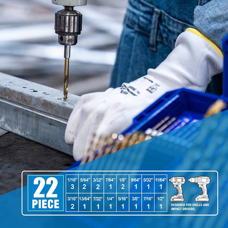 HIGHFIRE 22 Pieces Hex Shank Drill Bit Set for Impact