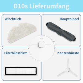 Replacement Accessory Set for Dreame D10s / D10s Pro, 1 Main Brush, 2 Filters, 4 Side Brushes, 4 Mop Cloths, 1 Brush Cleaning Tool