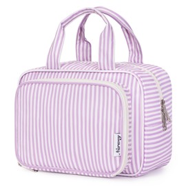 Narwey Full Size Striped Toiletry Bag Women Travel Toiletries Bag Make Up Bag Large Cosmetic Makeup Organizer Bag for Travel Accessories Essentials (Purple Stripe)