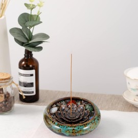 MYMYYT Incense Stick Holder - Blue Ceramic Incense Burner， Crystal Lotus Incense Holder, Incense Burner for Cone, Coil, Sage Cones, Frankincense, and Palo Santo