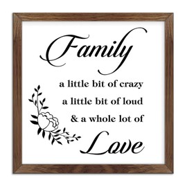 BRUYU5SE Family A Little Bit Of Crazy A Little Bit Of Loud & A Whole Lot Of Love Wood Framed Signs Hanging Wood Sign Farmhouse Literary Quote Wood Home Wall Decor For Women Office Shelf Decor 12x12in
