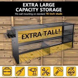 Large Power Tool Organizer Wall Mount, 4 Layer Heavy Duty Metal Tool Storage Rack with 8 Cordless Drill Holder, Utility Racks for Garage Workshop, Ideal Garage Organization Gifts for Men