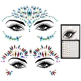 Cinvo Face Gems Glitter 3 Sets Temporary Tattoos Eyes Body Jewels Stickers Bling Rhinestone for Rave Festival Party Costume Event Carnival- Style B