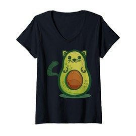 Womens Cute Cartoon Avocado Character For Kids V-Neck T-Shirt