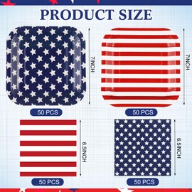 Funnymoom 200 Pcs 4th of July Plates and Napkins Sets American Flag Patriotic Party Supplies 7 Inches Disposable Paper Plates and 13 Inches Dinner Napkins for Independence Memorial Day Decorations