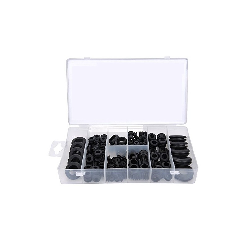 DollaTek 200pcs Rubber Grommet Set Harness Grommet Wire Seal