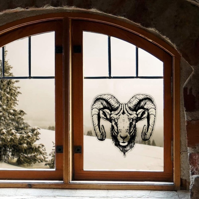 Medium 210mm 'Ram Head ' Clear Static Window Cling Sticker/Decal