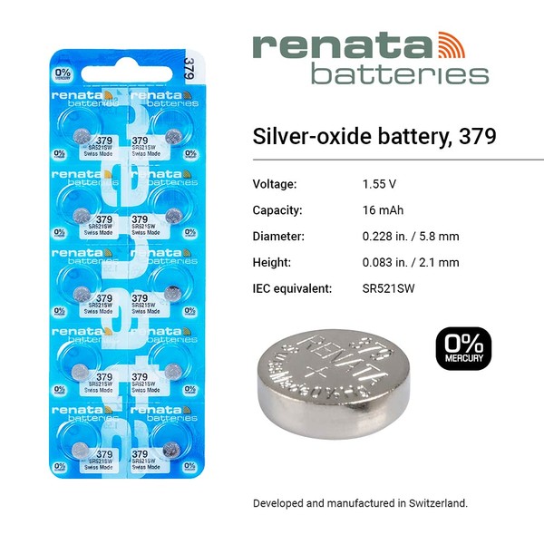 Renata 2 Silver Oxide 379 Zero Mercury Electronic Batteries