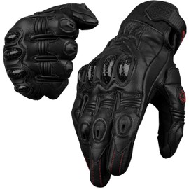 J.A.G. Leather Motorcycle Gloves for Men - Carbon Fiber Knuckle Protection, Motorbike Powersports, Dirt Bike, Touchscreen Gloves for Men and Women, Guantes para Moto. (Black, Large)