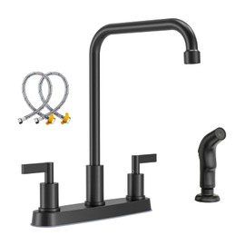 Kitchen Faucet with Sprayer,GOWIN Black Kitchen Faucet,2 Handle Kitchen Sink Faucet,4 Hole Kitchen Kaucets,Kitchen Faucets for Sink 3 Hole,Stainless Steel Touch Kitchen Faucet with Side Sprayer