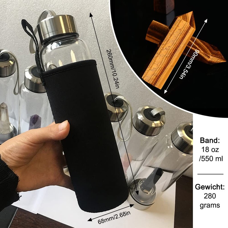 HINATAA Crystal Water Bottle, Removable Healing Natural Quartz Water Bottle,