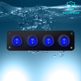 4 Gang 12V 20 Amp Toggle Rocker Switch Panel LED Breaker Waterproof Widely Fits for Auto Automotive Lights Car Marine Boat Yacht, Trailer, Caravan, Camper, Bus, Tractor, Jeep, Truck Vehicles & More