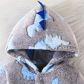 Yaopelky Newborn Baby Dinosaur Snowsuit Infant One Piece Hooded Jumpsuit Toddler Cartoon Romper Winter Warm Fleece Outfit (Grey, 9-12 Months)