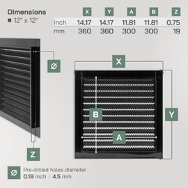 Vent Systems 12" x 12" Inch Black Square Register Vent Cover - Steel Air Vent Covers - Grille Cover, Built-in Screen Mesh - Air Return Vent Cover, Wall Vent Cover for Outside, Home Office, Kitchen