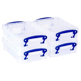 Really Useful Plastic Storage Box 0.75 Litre Clear (Pack of 4)