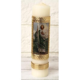 Elegant Gold St Jude Saint Jude Thaddeus Holy Cirio Candle Paschal Communion San Judas Vela Cirio Pascual 8"×2" Candle Baptism Bautizo Easter Lent