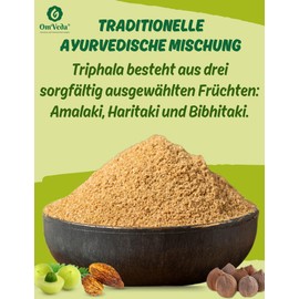 Triphala Powder Organic 200 g, Ayurvedic Blend of Amalaki, Haritaki & Bibhitaki, Organic Quality, 100% Vegan, No Additives OmVeda