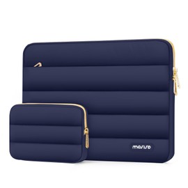 MOSISO Puffy Laptop Sleeve Compatible with MacBook Air/Pro, 13-13.3 inch Notebook, Compatible with MacBook Pro 14 inch M3 M2 M1 Chip 2024-2021, Polyester Horizontal Bag with Small Case, Navy Blue