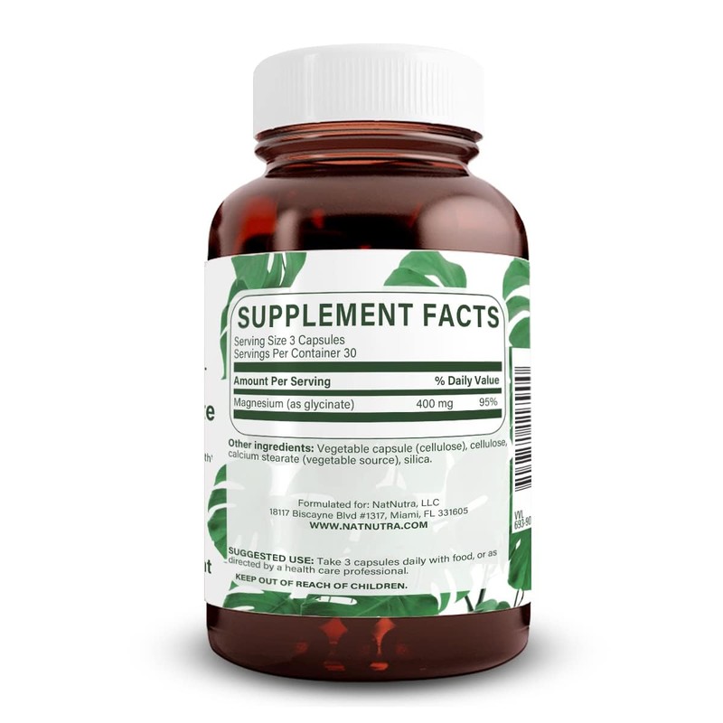 Natural Nutra Magnesium Glycinate 400 mg Supplement, Promotes Cardiovascular Health,