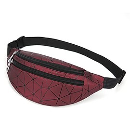 Riñonera holográfica para mujeres y hombres, riñonera con cinturón ajustable. (Rojo oscuro)