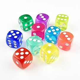 BabbleCom Dice, Dice, 6 Sides, Acrylic, 16mm, Clear, Colorful Cube, Board Game, Sugoroku, Miscellaneous Goods Toy
