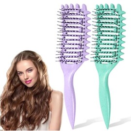 Juego de Cepillos Rizadores de 2 Piezas Cepillo de Cojín, Peine Fácil de Desenredar para Cabello Rizado Y Ondulado, Adecuado Para Cabello Fino Y Grueso.(Púrpura/Verde)
