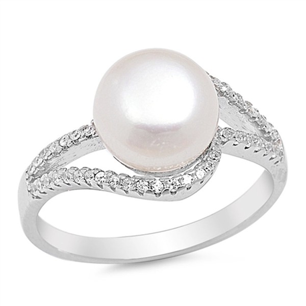 Clear CZ Simulated Pearl Swirl Ring New .925 Sterling Silver