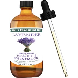 Kiki's Lavender Essential Oil with Glass Dropper | 100% Pure and Natural Lavender Oil | Premium Grade Essential Oils for Diffusers, Skin, Aromatherapy, Massage | 4 Fl Oz