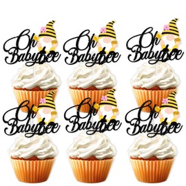 18pcs Honey Bee Oh Baby Shower Dessert Cupcake Topper Bumble Bee Garden Theme Decor Supplies Gender Reveal Announcement Happy Birthday Party Decorations Gold Glitter