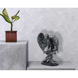 AMOIENSIS Eagle Statue Decor 10 inch Resin, Eagle Scout Gifts, US Citizenship Gifts, Symbol of Freedom Bird, Antique Silver Accent American Eagle Bird Sculpture for Home Office Man Table Decoration