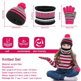 TAGVO 3-in-1 Winter Set for Children, Beanie Hat, Scarf, Gloves, Winter, Thick Fleece, Thermal, Knitted Hat, Scarf & Glove Sets, for Children, Boys, Girls, 3-6 Years