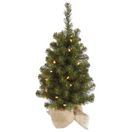 Vickerman 24" Felton Pine Artificial Christmas Tree, Unlit - Faux Pine Christmas Tree - Burlap Base - Seasonal Indoor Table Top Home Decor