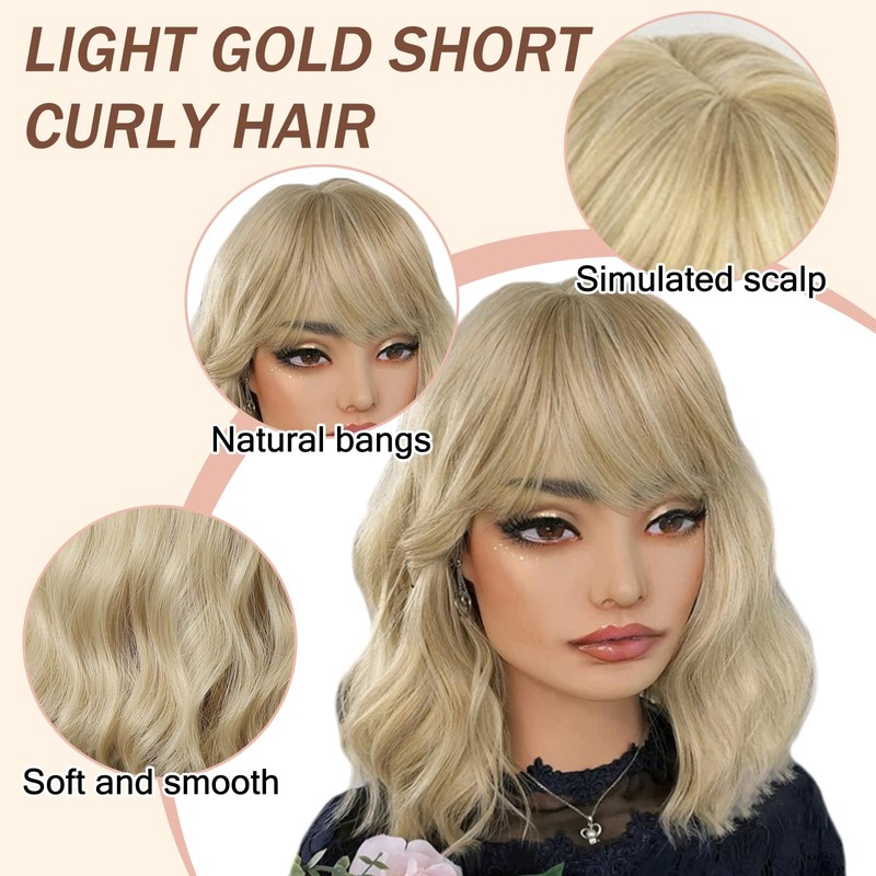 JSTHHTT 14 Inch Short Blonde Wig for Women, Synthetic Hair