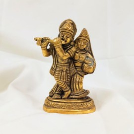 craftslook Radha Krishna Brass Idol 3.5" – Handcrafted Hindu God Statue for Home Temple & Decor | Spiritual Showpiece for Puja Room, Table, and Festive Gifting | Religious Brass Gift Item