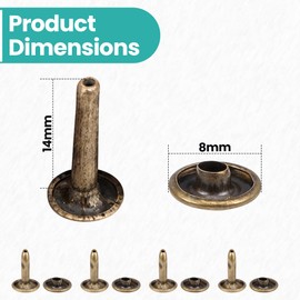 Trimming Shop Extra Long Double Cap Studs, Brass Tubular Rivets for Making Handbag, Dog Collar, DIY Leathercrafts, Shoes, Repair Clothing (8mm x 14mm, Bronze, 50pcs)