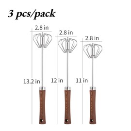 3 pcs Stainless Steel Semi-Automatic Whisk Wood Grain Hand Push Whisk Blender Hand Push Mixer Stirrer for Making Cream, Whisking, Beating and Stirring