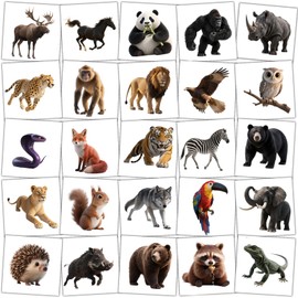 Neyeidru 96pcs Safari Jungle Animal Tattoos Temporary for Kids Individually Wrapped Realistic Wildlife Figures Stickers for Reptile Birthday Party Decorations Favors (1.57 X 1.57 inch)