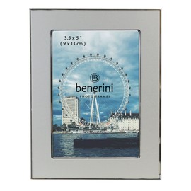 benerini Photo Size 3.5 x 5 Inches (9 x 13cm) - Brushed Satin Silver Colour & Shiny Aluminium Photo Picture Frame - Landscape or Portrait.