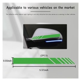 Kewucn 2PCS Car Rear View Mirror Stickers, Universal Anti-Collision Striped Automotive Warning Stripes for Most Vehicles (Green)
