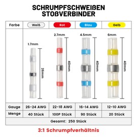 RED WOLF Solder Connectors, Shrink Connectors, Pack of 330, Butt Connectors, Cable Connectors, Waterproof for Car, Marine, Home, Solder, Seal Wire Connectors, Welded Connector Kit, Shrink Ratio 3:1