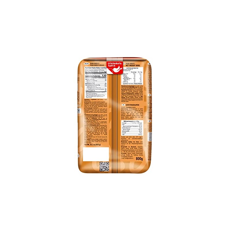 Uvelka Kasha Pearl Barley - 800g (28.2oz), Organic Food, Pack