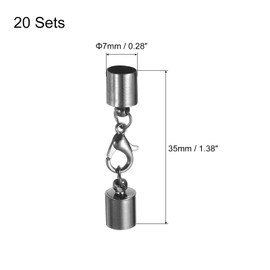 sourcing map Set of 20 7 mm Leather Cord End Caps with Lobster Clasp Clips Cylinder End Pieces for DIY Making Leather Bracelets Metallic Black